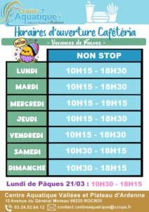 Horaires Cafétéria du 07 au 21 avril inclus