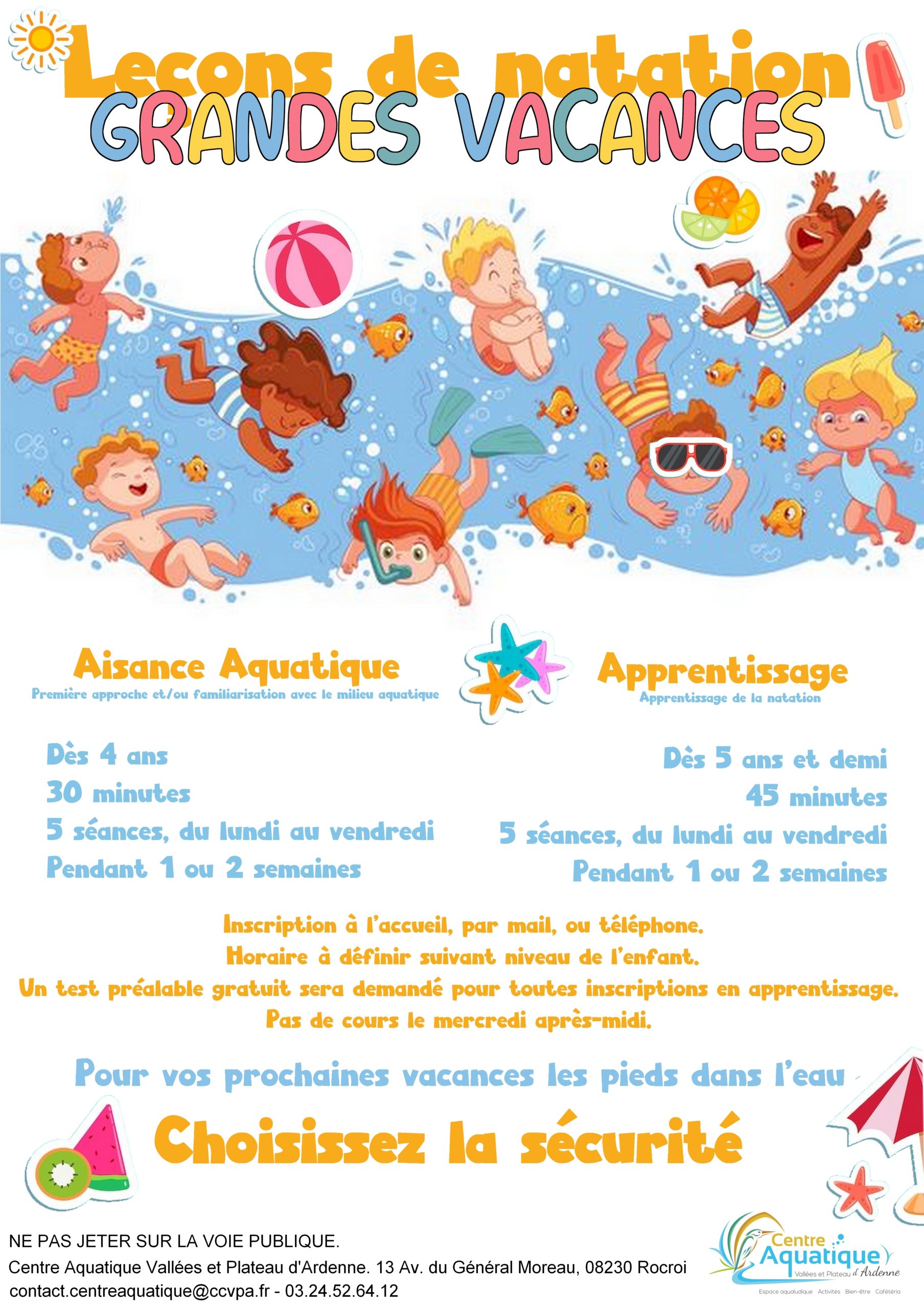 Afin de promotion des cours de natation (apprentissage et aisance) pour la période estivale 2025