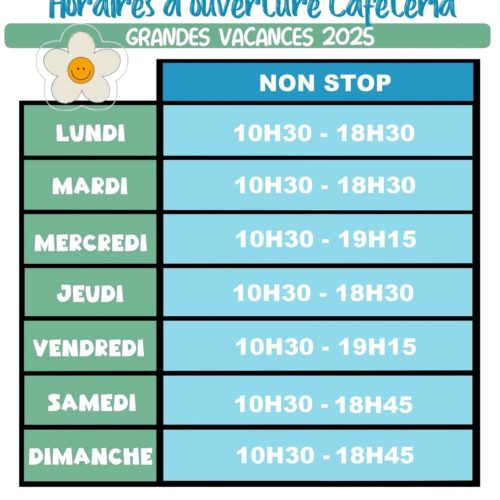 Horaires de la Cafétéria pour les grandes vacances
