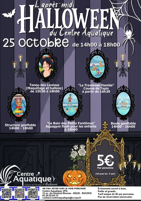 Programme de l'après-midi Halloween au Centre Aquatique Vallées et Plateau d'Ardenne le samedi 25 octobre après-midi