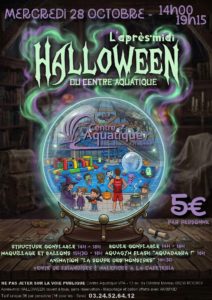 affiche concernant l'animation Halloween du 28/10/2026 à la piscine de Rocroi