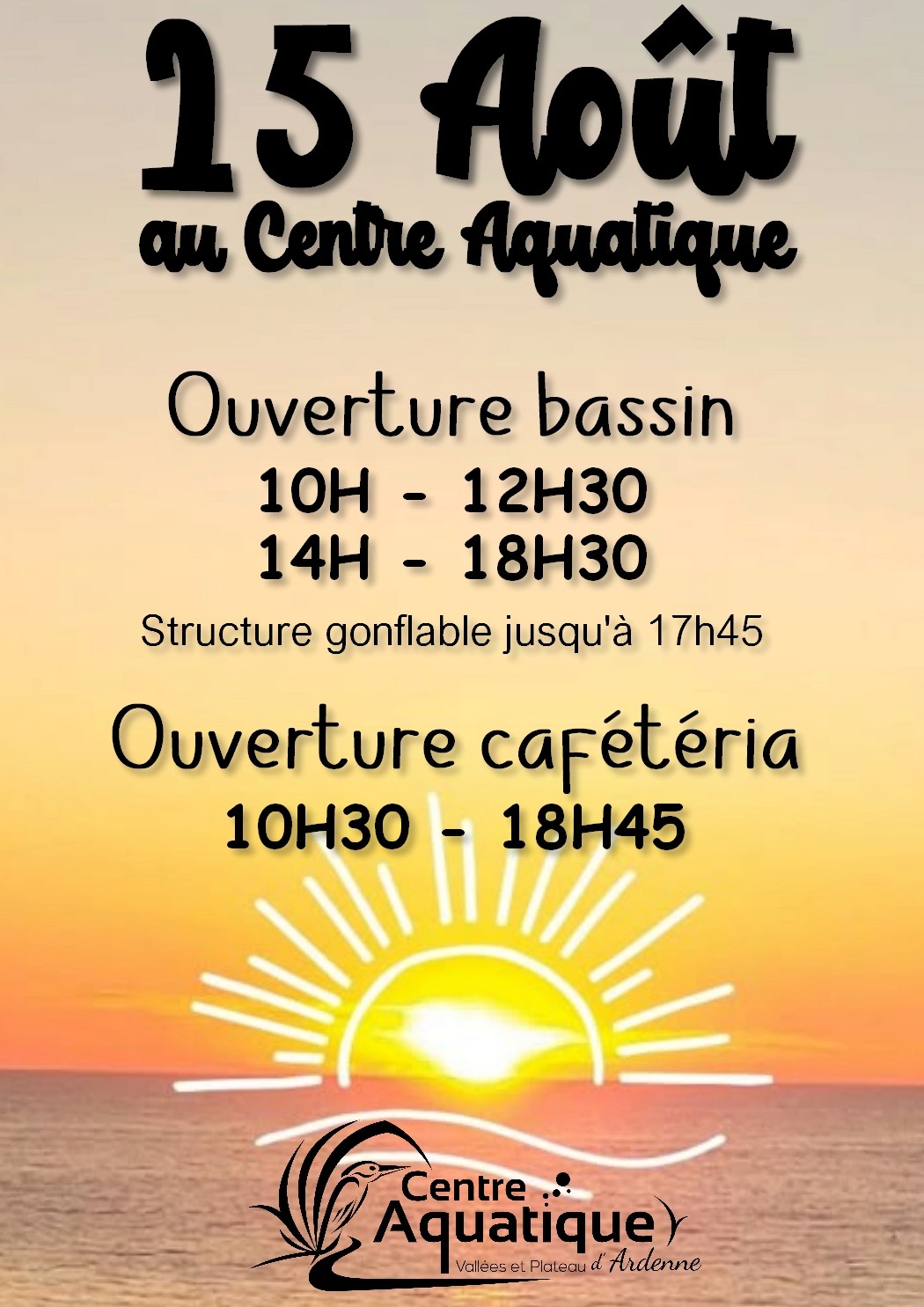 Ouverture du Centre Aquatique VPA (ROCROI) samedi 15 août